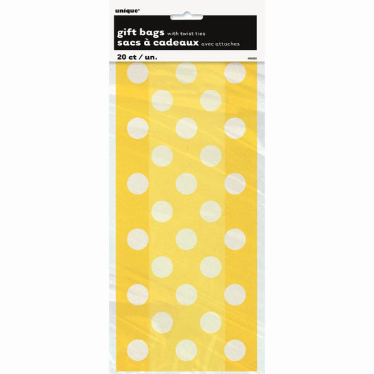 Sunflower Yellow Dots Cellophane Bags, 20 In A Pack