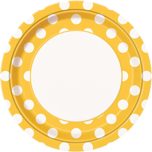 Sunflower Yellow Dots Round 9" Dinner Plates, 8 In A Pack