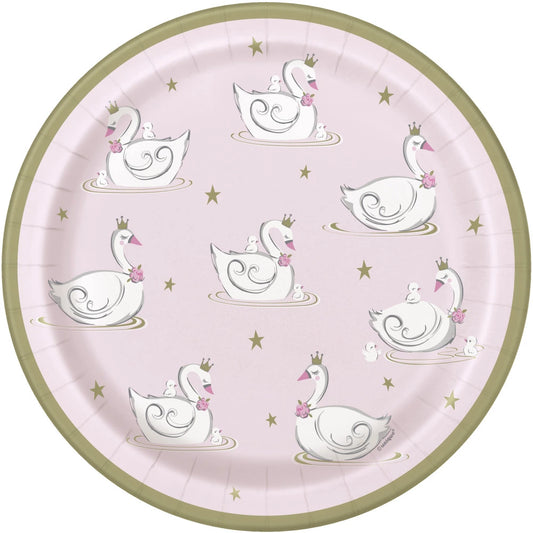 Swan Birthday Round 9" Dinner Plates, 8 In A Pack