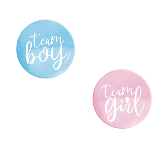 Team Boy or Girl Gender Reveal Buttons, 10 In A Pack