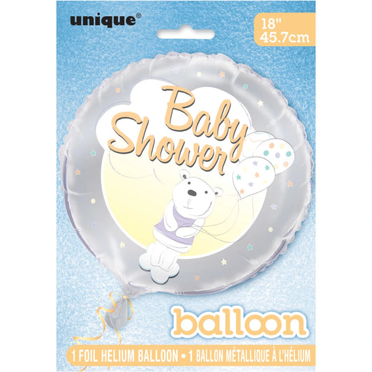 Teddy Bear Cloud Baby Shower Round Foil Balloon 18", Packaged