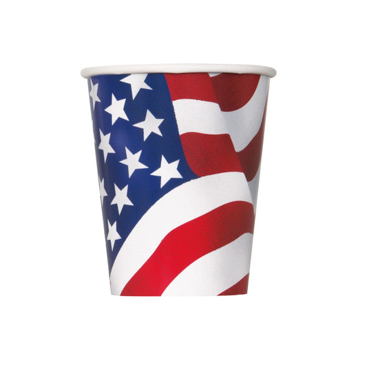 USA Flag 9oz Paper Cups, 8 In A Pack