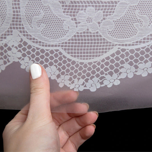 White Lace Re In A Packangular Plastic Table Cover, 54"x108"