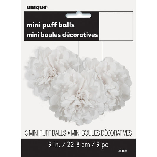 White Mini Puff Tissue Decorations, 3 In A Pack