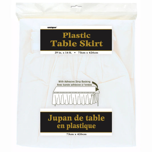 White Solid Plastic Table Skirt, 29"x14ft
