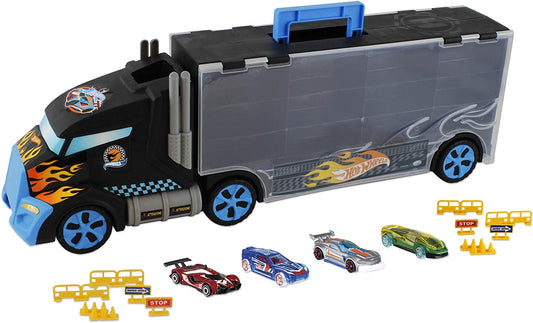 Hot Wheels Super Trarnsporter 60 - With 4 Toy Cars and Signals Road