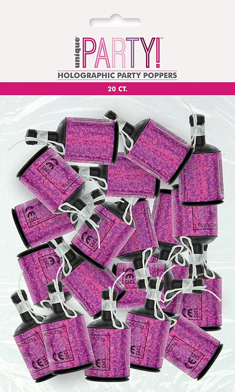 Birthday Pink Glitz Holographic Poppers, 20 In A Pack